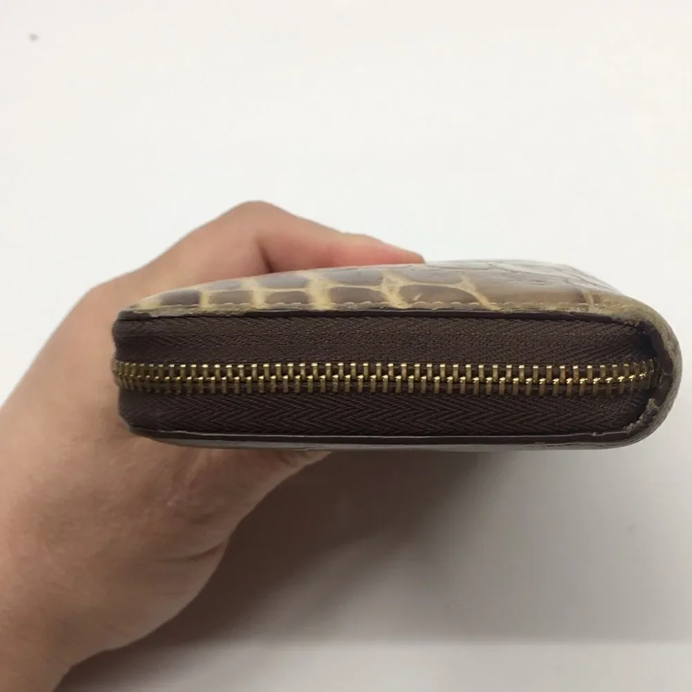 J & M Davidson Tan Leather Croc Embossed zip around zippy long wallet